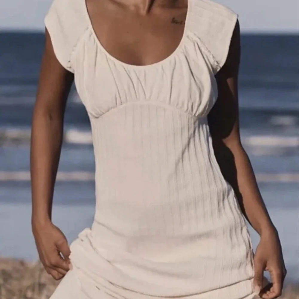 Free People Beach Ivory Knit Maxi Dress Sz L Resort‎ Vacation Cruise Summer